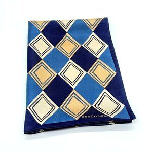 Vintage Ann Taylor Blue Cream Tan Geometric Print Silk Oblong Scarf